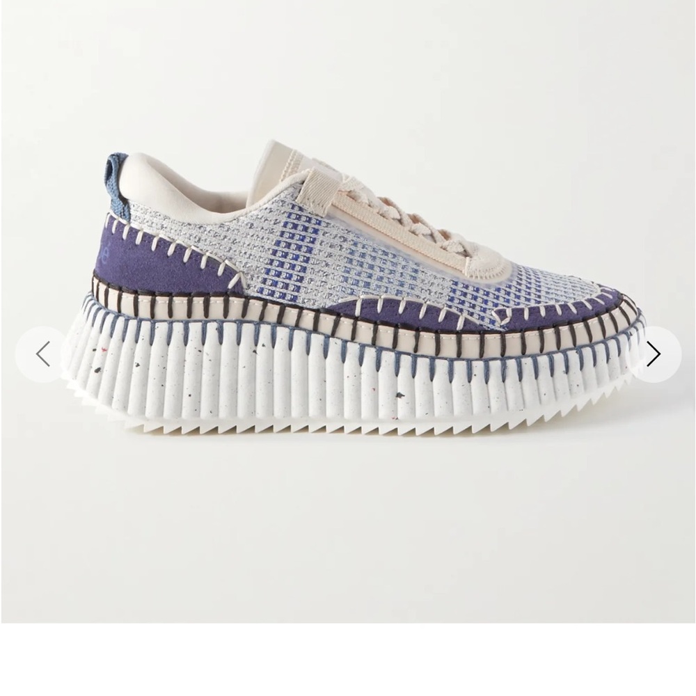 CHLOÉ Nama embroidered suede and recycled-mesh sneakers